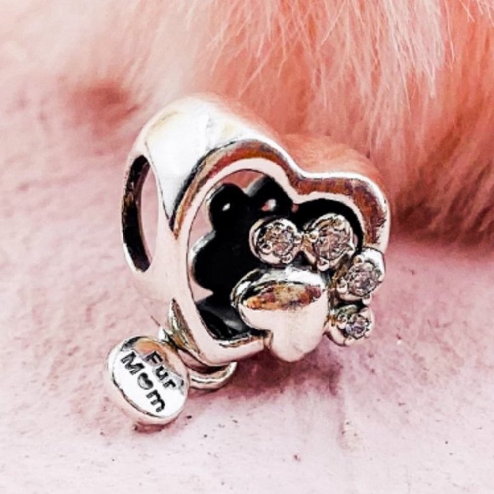 Pandora Sparkling Paw Print & Heart Charm